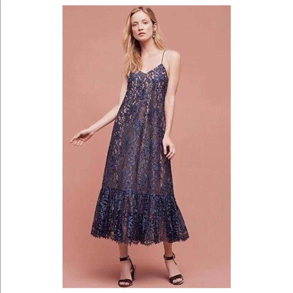 NWT Anthropologie Navy Blue Lace Dress
